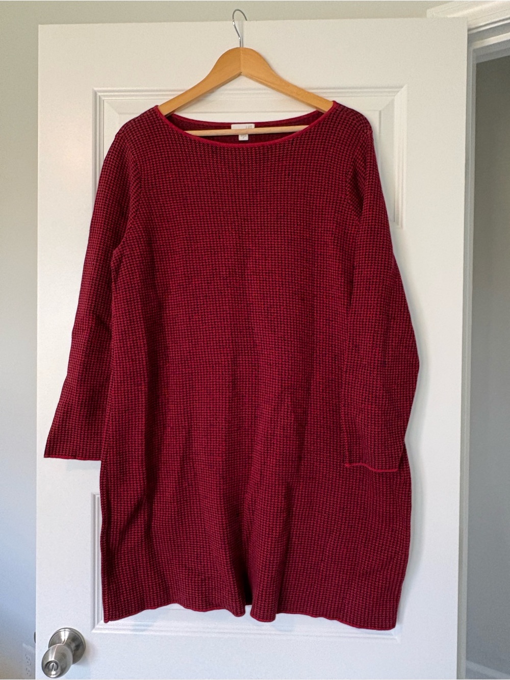 J. Jill Burgundy Cotton Blend Long Sleeve Houndstooth Holiday Office Dress Med